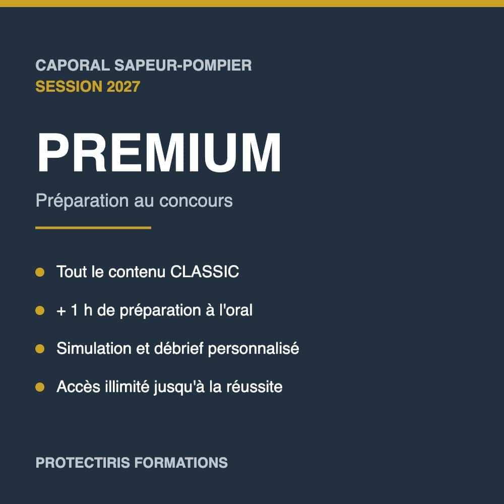 Formule PREMIUM de préparation au concours de caporal sapeur-pompier session 2027