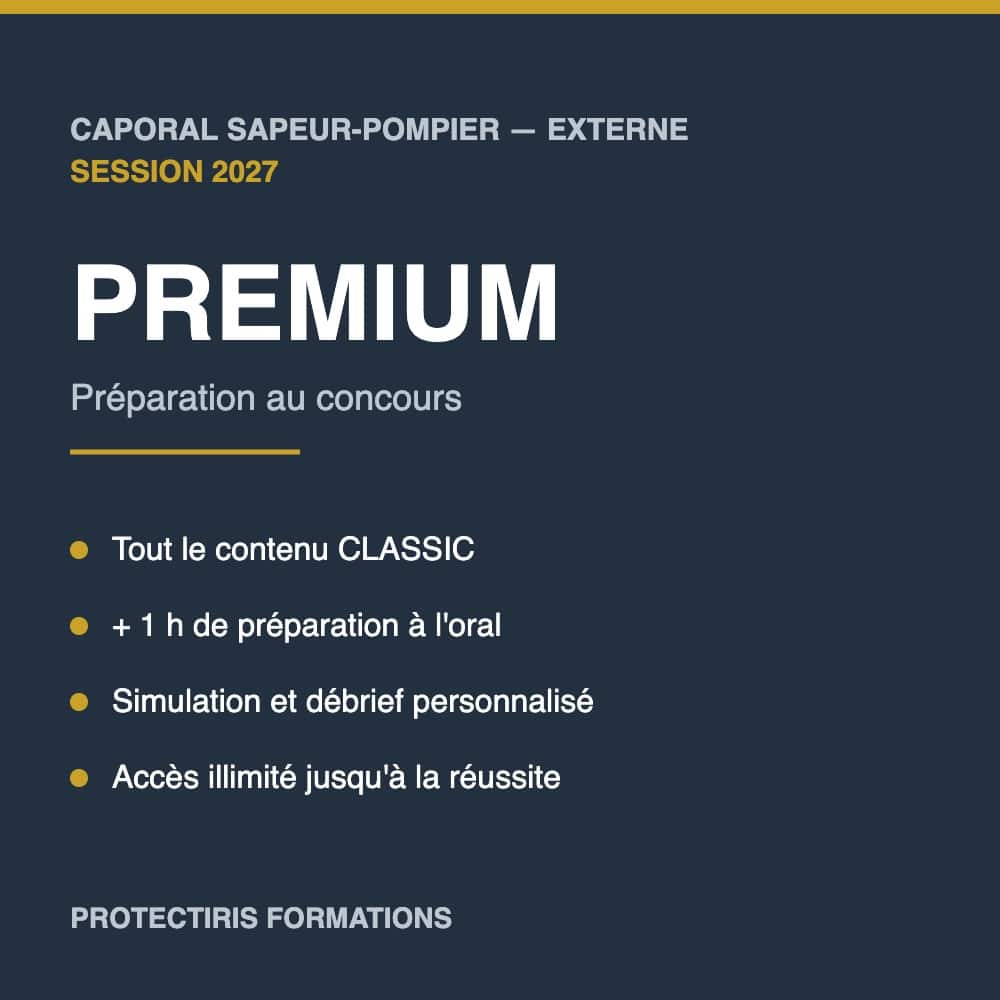 Formule PREMIUM de préparation au concours externe de caporal sapeur-pompier 2027